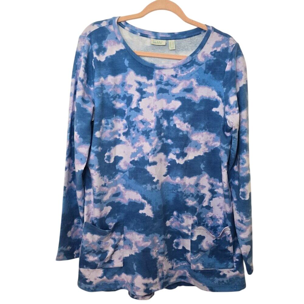 Logo by Lori Goldstein Lounge Blue Tie Dye Oversized Tunic Sweater Size Large